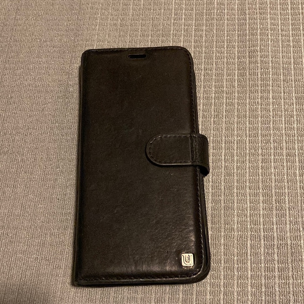 Uunique London Genuine Leather Wallet 2 in 1 Folio Case for Galaxy S9 -plu Black
